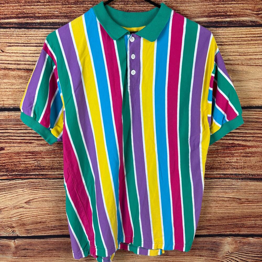 Vintage 1990s Class Club Multicolor Striped Polo Shirt